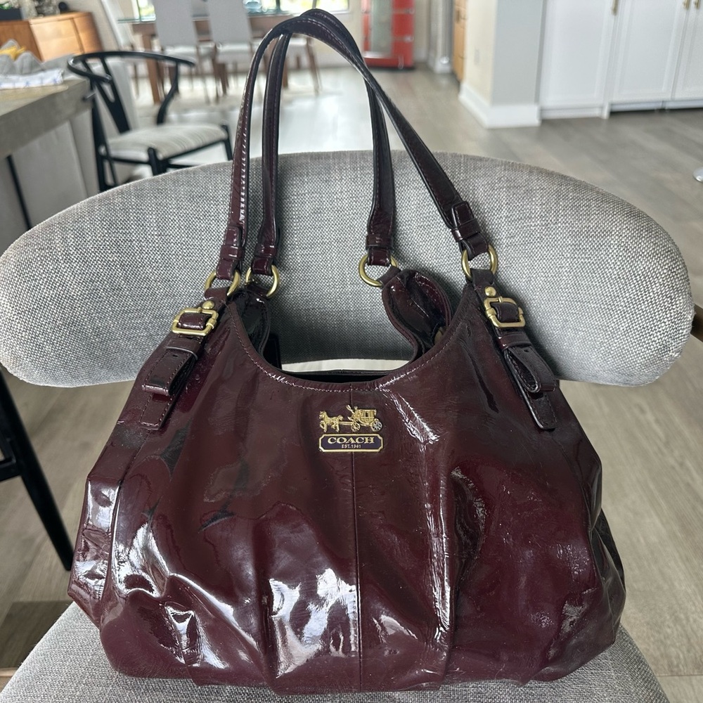 Coach Dark Burgundy Patent Leather Shoulder Bag